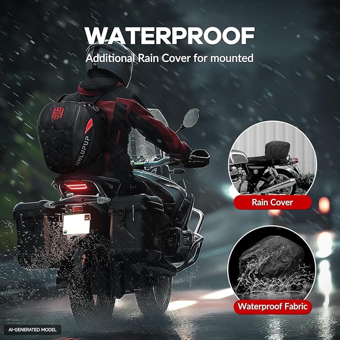38L Motorcycle Tail Bag Seat Helmet Large Capacity Motorcycle Backpack Waterproof Luggage Bag Red - Image 5