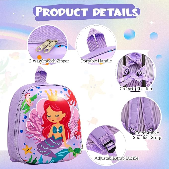 Sanwuta 4 Pcs Kids Luggage Set Back to School Gifts for Girls Boys Carry On Rolling Suitcase Backpack Neck Pillow Travel Set(20 Inch,Mermaid Style,Purple) - Image 5