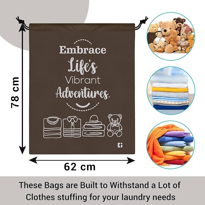 Kuber Industries Pack of 4 Cloth Storage Bag | Non-Woven Storage Organizer | Travel Cloth Carrying Bag | Garments Cover for Laundry | Travel Storage Organizer for Clothing | Large | Brown - Image 3