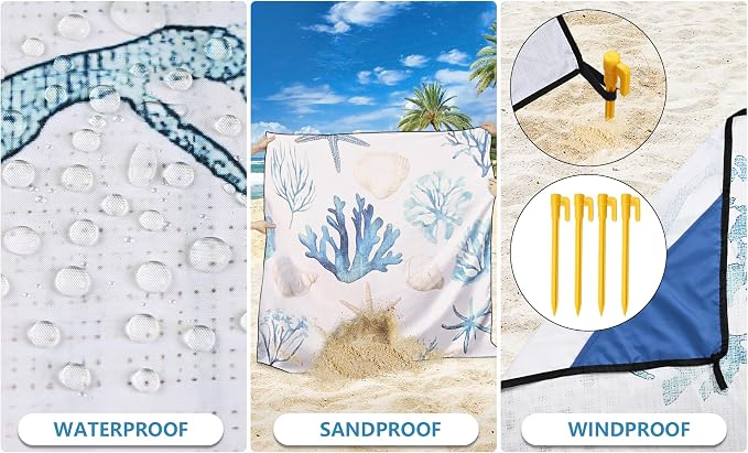 WIWIGO Beach Blanket Waterproof Sandproof Beach Mat 79" X 83"/10'x9'for 2-8 Adults Quick Drying Outdoor Picnic Mat Beach Accessories for Travel, Camping, Hiking - Image 3