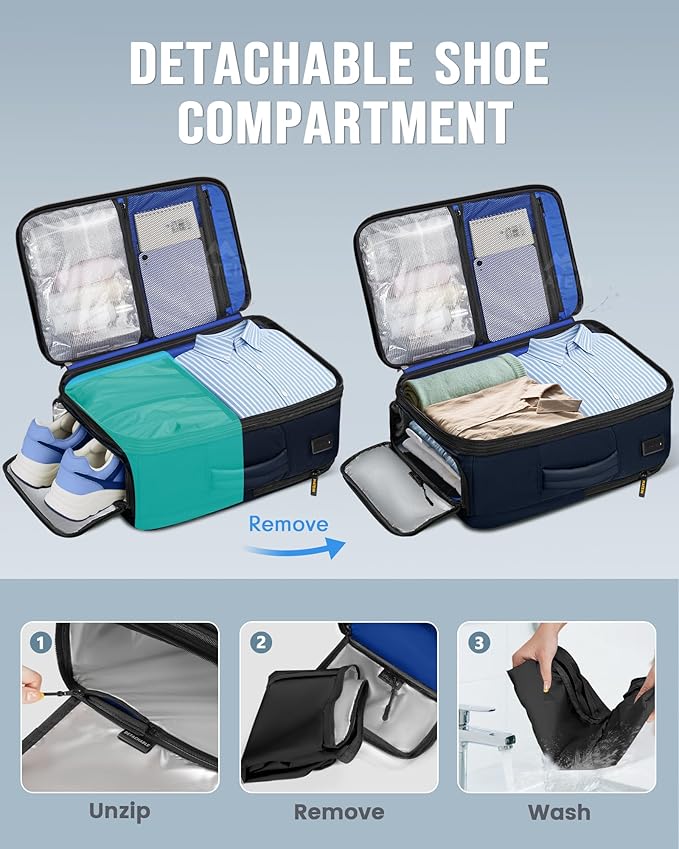 MATEIN Personal Item Backpack 18x14x8, Expandable Underseat Travel Backpack | Large Carry on Bag Luggage, Shoe Compartment Removable, TSA Approved, Fit 17.3 inch Laptop, For Frontier Airlines, Blue - Image 3