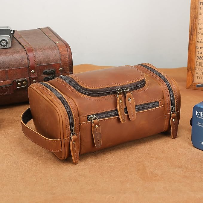 Polare Toiletry Bag Full Grain Leather Shaving Kit Dopp Kit Travel Case Wash Bag with YKK Zippers - Image 5