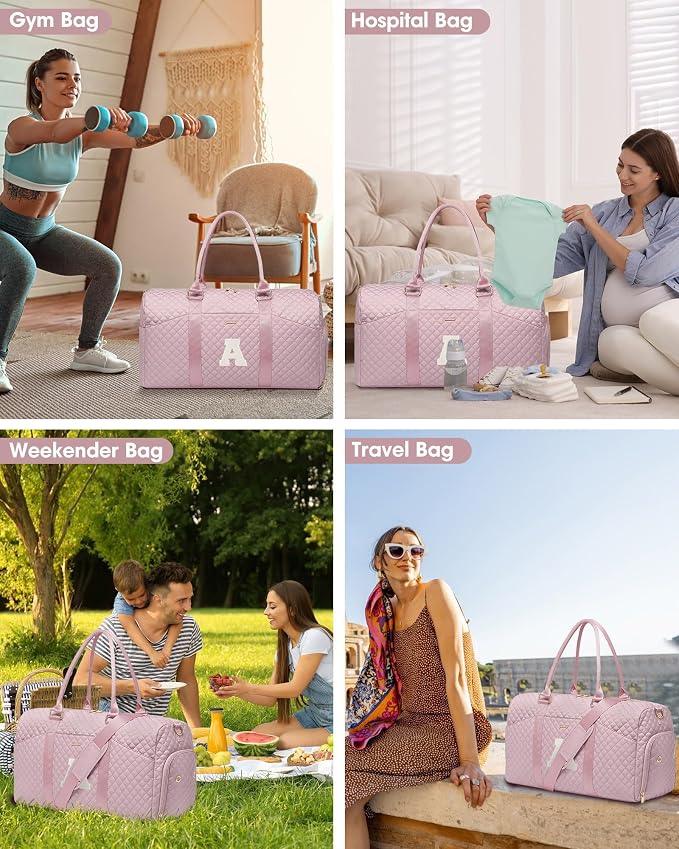 Women Weekender Travel Duffle Bag: Initial Duffel Overnight Bags with Shoe Compartment Large Carry on Tote with Toiletry Bag Weekend Traveling Yoga Gym Hospital Bag for Women with Wet Pocket Letter A - Image 6