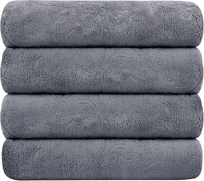 JML Bath Towels 4 Pack, Oversized Microfiber Bath Towels for Adult Men Women, 30" x 60", Large, Soft and Super Absorption Multipurpose for Bath, Beach, Pool, Sport - Grey Floral Pattern by JML