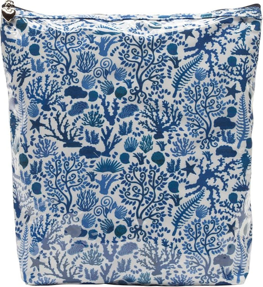 Jacaranda Living Large Cosmetic Bag – Water-Resistant Makeup & Toiletry Bag with PVC-Lined Interior, Travel Beauty Organizer, Blue Seashells by JacarandaLiving