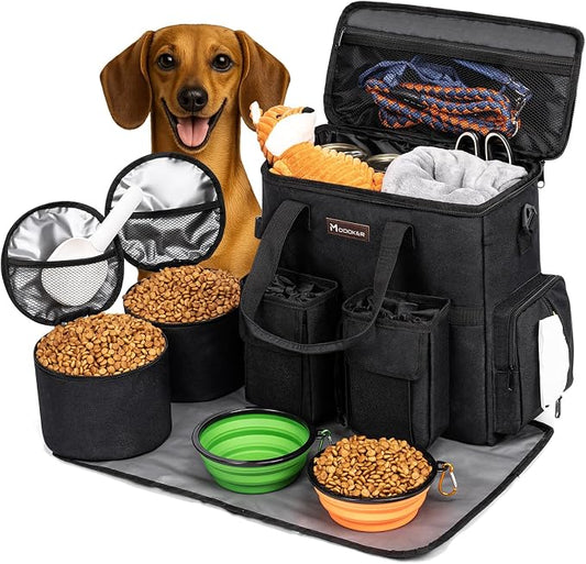 Dog Travel Bag, Airline Approved Pet Carrier for Cats and Dogs | Dog travel accessories set with feeding supplies, bowls, mat, and strap. Ideal for weekend trips. by Modoker
