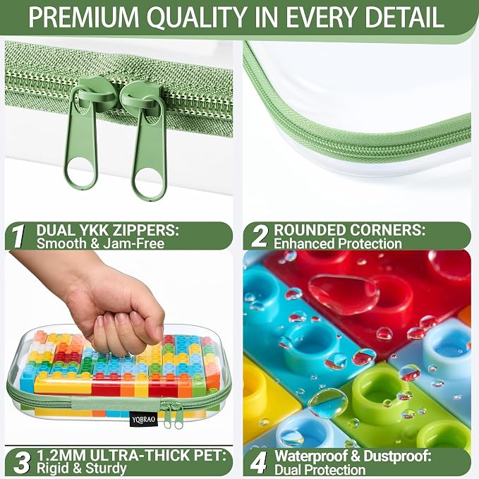 YQBRAO 3-Pack Large Clear Hard Shell Zipper Case, 1.2mm Ultra-Thick Rigid Toy & Closet Organizer, Heavy-Duty Diaper Bag Pouch Set with YKK Zippers, Waterproof Travel Storage (Green) - Image 5