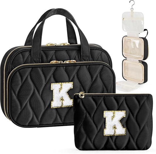 YOOLIFE Travel Toiletry Bag for Women - Hanging Toiletry Bag Makeup Bag, Portable Toiletries Cosmetic Bag, Airplane Travel Essentials Black - K