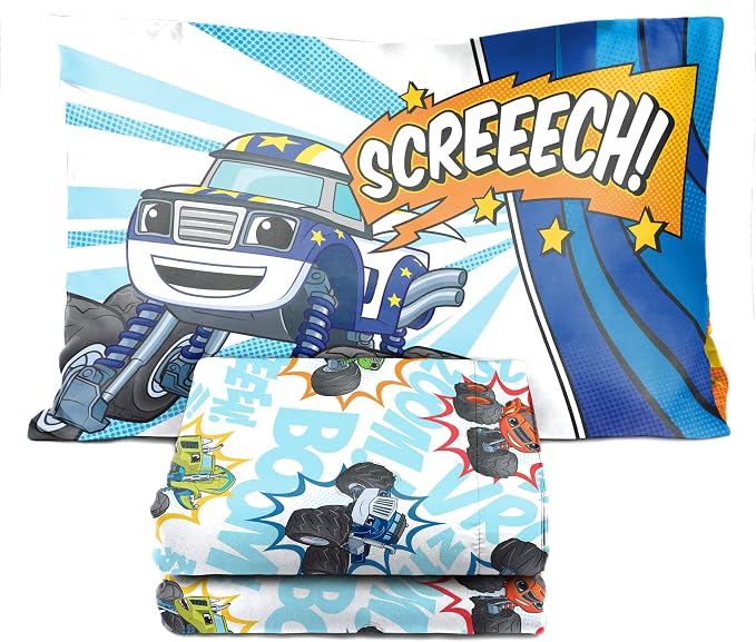 Jay Franco Blaze and the Monster Machines Off to The Races 4 Piece Toddler Size Bed Set – Super Soft Microfiber Bed Set Includes Size Comforter & Sheet Set (Official Blaze Product) - Image 6