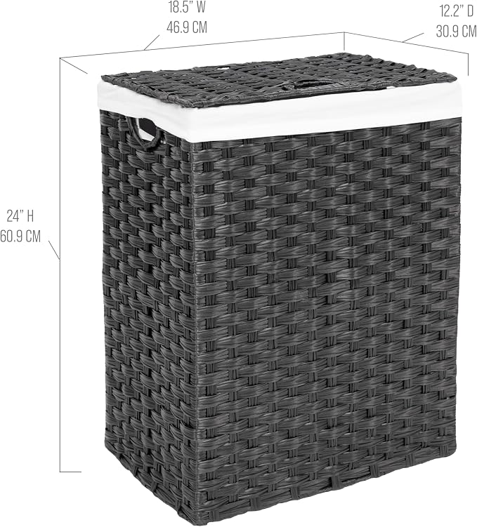 Seville Classics Premium Handwoven Portable Laundry Bin Basket with Carrying Handles, Household Storage for Clothes, Linens, Sheets, Black, Rectangular Hamper - Image 10