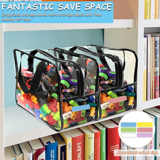 6 Packs Widen X-Large Toy Storage Bags 12.6×9.25×6.9In with Labels, Reusable Clear PVC Board Game Storage, Travel Waterproof Organizer Bags with Zipper for Building Blocks, Puzzle, Stuffed Animals - Image 6