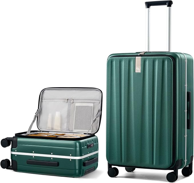 Hanke 26 Inch Large Checked Luggage PC Hard Shell Luggage Top Opening Travel Luggage Suitcases with Wheels for Woman Men.(Dark Green) by Hanke