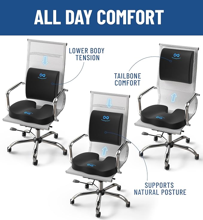 Everlasting Comfort Doctor Recommended Memory Foam Seat Cushion for Office Chairs & Car - Ergonomic Office Desk Accessories - Cushions for Tailbone Pain Relief, Sciatica & Back Support Pillow - Image 3