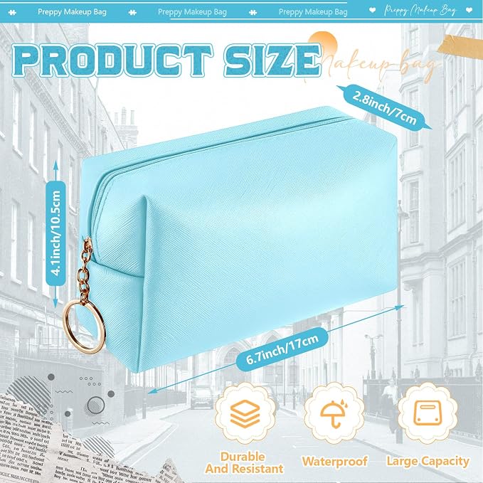 Chunful 24 Pcs Preppy Makeup Bag PU Leather Cosmetic Bag Bulk Makeup Plain Pouch Waterproof Toiletry Purse for Women Traveling Preppy Pencil Case Valentine's Day Gifts(Blue) - Image 2