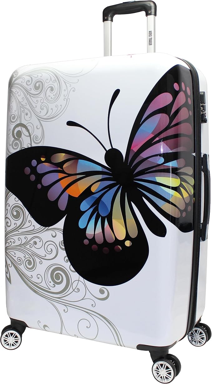 World Traveler Butterfly 28-Inch Polycarbonate Hardside Expandable Spinner Luggage with Enhanced Wheel System by WorldTraveler