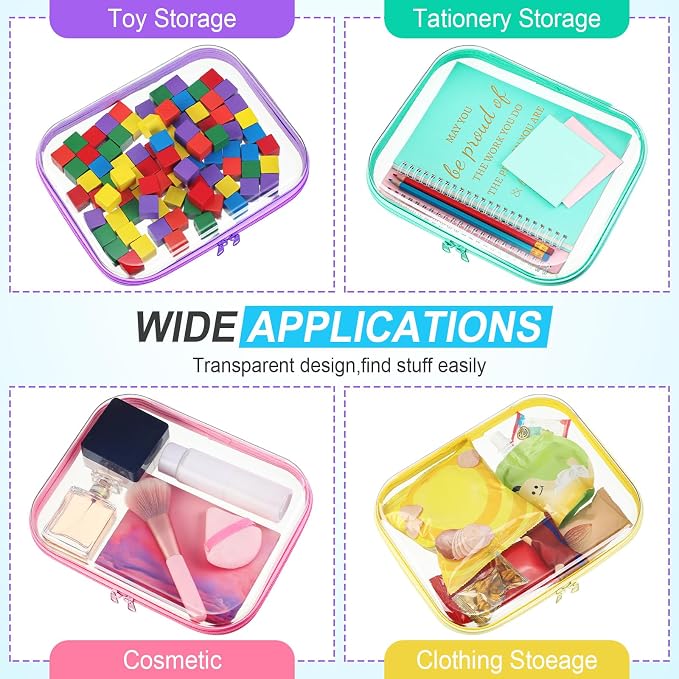 Sanwuta 6 Pcs Clear Hard Zipper Case Plastic Zipper Pouches Transparent Makeup Bag Pencil Case Pouches Toiletry Diaper Bag for Travel Toy Storage Organizer Bins(Colorful,9.84 x 7.87 x 2 Inch) - Image 7
