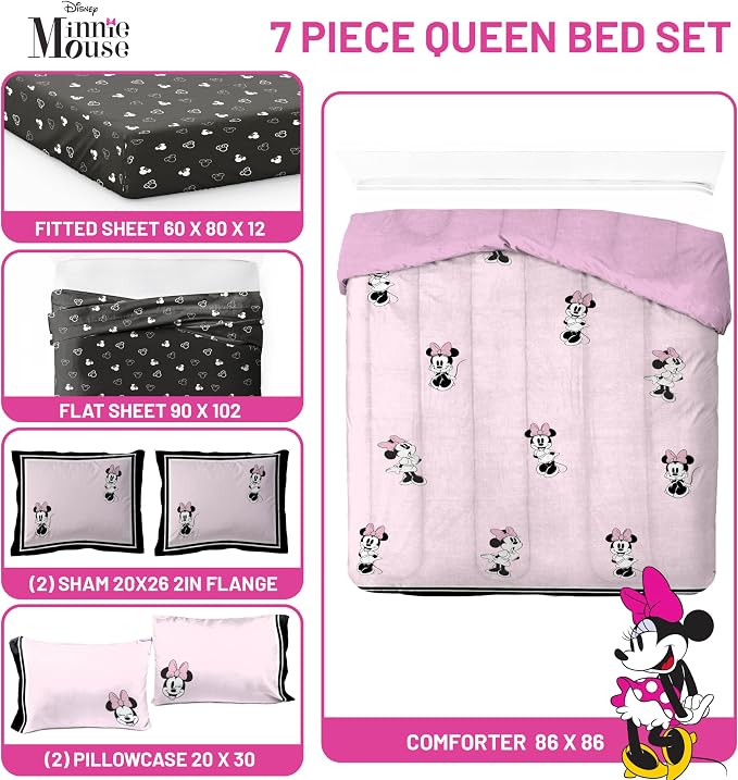 Jay Franco Kids Comforter Set Includes Sheets and Pillow Covers - Soft and Cozy Bed Set for Stylish Room Decor, Official Licensed Bedding, Multi - Minnie Mouse, 7 Piece Queen - Image 3
