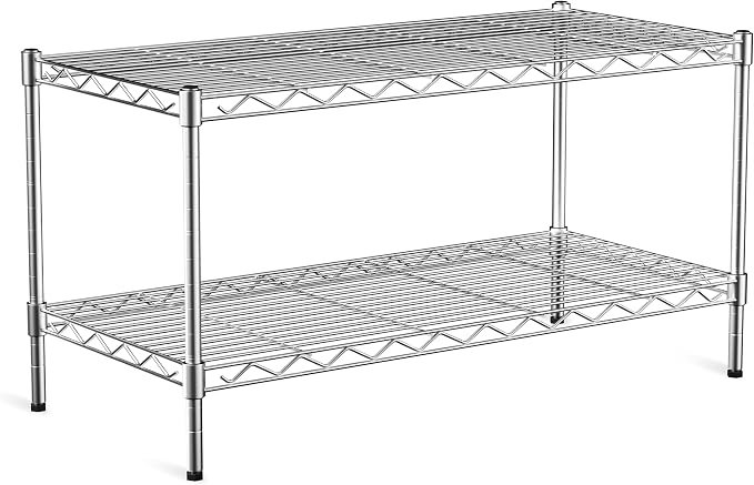 2-Tier Heavy Duty Shelving Unit,36" Wx18 Dx19.5H,Wire Shelf Rack with Lockable Wheels,Height Adjustable Metal Storage Shelves Organizer for Living Room,Garage,Kitchen,Office,Laundry,Pantry by Vanzbon
