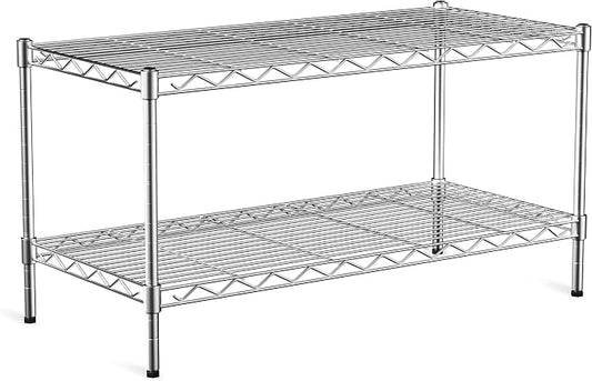 2-Tier Heavy Duty Shelving Unit,36" Wx18 Dx19.5H,Wire Shelf Rack with Lockable Wheels,Height Adjustable Metal Storage Shelves Organizer for Living Room,Garage,Kitchen,Office,Laundry,Pantry by Vanzbon