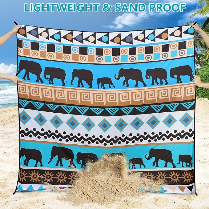HIHOHO Beach Blanket Waterproof Sandproof Beach Mat for 1-8 Adults Quick Drying Durable Outdoor Picnic Mat for Beach Festival Travel Camping Hiking (Elephant-GN, 79"×83"(4 Person)) - Image 5