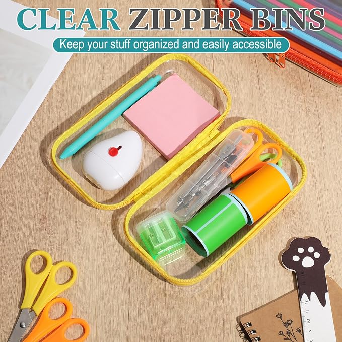 Sanwuta 6 Pcs Clear Hard Zipper Case Plastic Zipper Pouches Transparent Makeup Bag Pencil Case Pouches Toiletry Diaper Bag for Travel Toy Storage Organizer Bins - Image 6