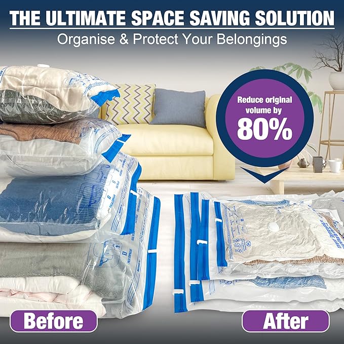 XXL Jumbo Vacuum Seal Storage Bags Extra Large for Clothing Bedding | 47''X35'', Airtight Triple Seal, Save 80% Space, Hand Pump, Work with Vacuum, Double Zip, Reusable, Easy to Use, 8 pack - Image 3