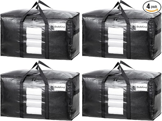 TAILI Extra Large Moving Bags, 4 Pack Black Heavy Duty Totes For Storage with Visible Window, Wrap Around Handles, Storage Bags for Space Saving, Alternative to Moving Boxes by TAILI