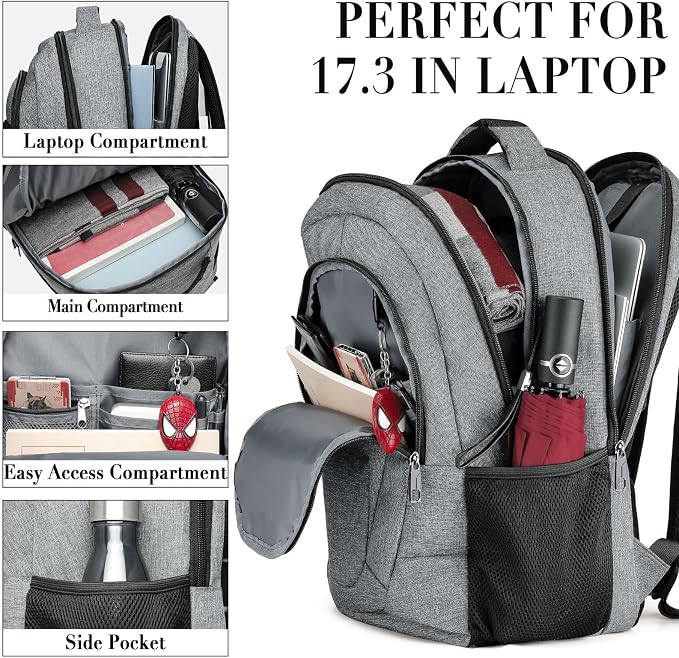 BIKROD Travel Laptop Backpack, Backpacks for School College Teens, Business Anti Theft Slim Sturdy Backpack for Woman and Men, Adult Computer Work Backpack for 17 IN Laptop, Grey - Image 2