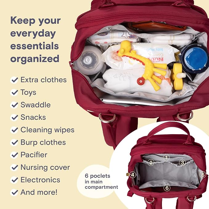 RUVALINO Diaper Bag Backpack, Multifunction Travel Pack Maternity Baby Changing Bags, Large Capacity, Waterproof, Purplish Red - Image 4
