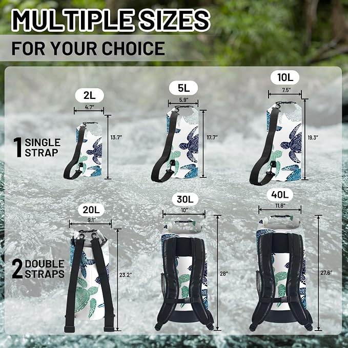 Waterproof Dry Bag,Roll Top Sea Turtle Small Waterproof Backpack 2L/5L/10L/20L/30L/40L Floating and Lightweight Bags for Kayaking, Boating, Fishing, Swimming and Camping - Image 6