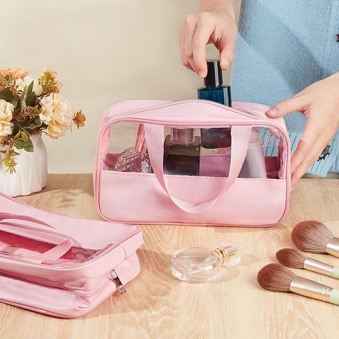 15Pcs Translucent Makeup Bag, 9.8x5.9x2.76Inches Toiletry Bag Travel Storage Carry Pouch Waterproof Portable Cosmetic Travel Bags with Hanging Handles for Toiletries Accessories - Image 3