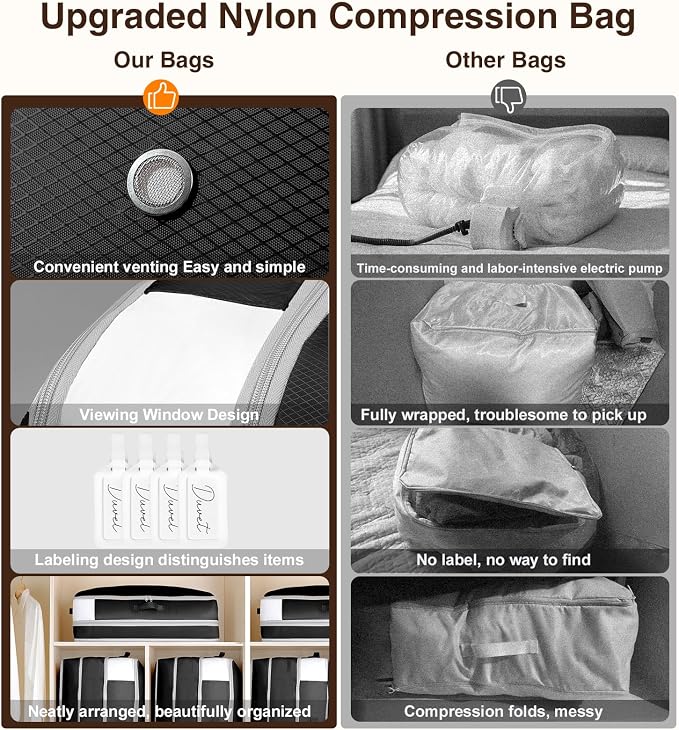 Homsorout 4 Pack Compression Storage Bags - 110L Large Capacity Comforter Storage Bag, 3-Layer Washable Ultra Space Saving Self Compression Organizer Space Bags for Blanket, Sweater, Sheet, Black - Image 6