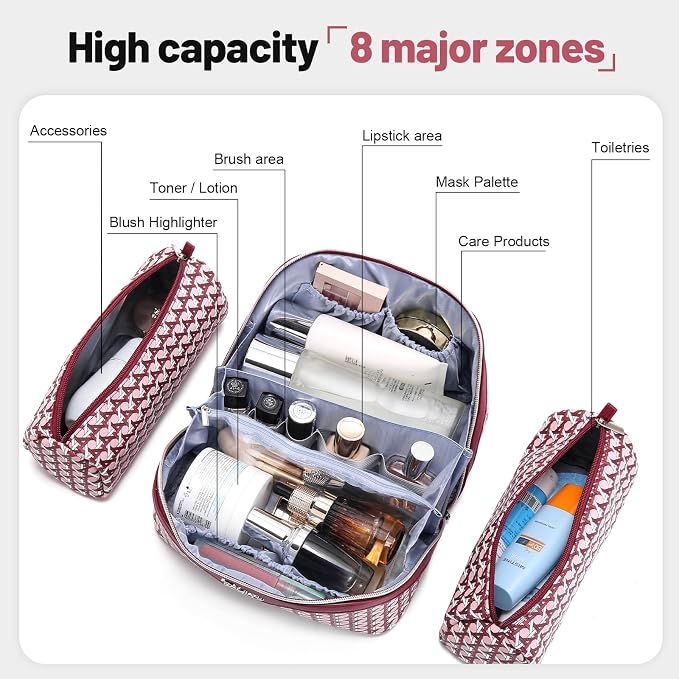 BOYATU Travel Makeup Bag Cosmetic Bags for Women: Large Capacity 3 Pcs Set Make up Bag with Compartments - Waterproof Vegan Leather Toiletry Organizer Bags with Handle (M-78Red) - Image 4