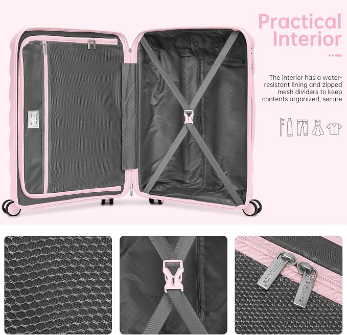 Carry On Luggage 22x14x9 Airline Approved, 22 Inch PP Hardshell Luggage Carry-on Suitcase with Spinner Wheels, Carry On Suitcase Set for Women (Pink) - Image 4