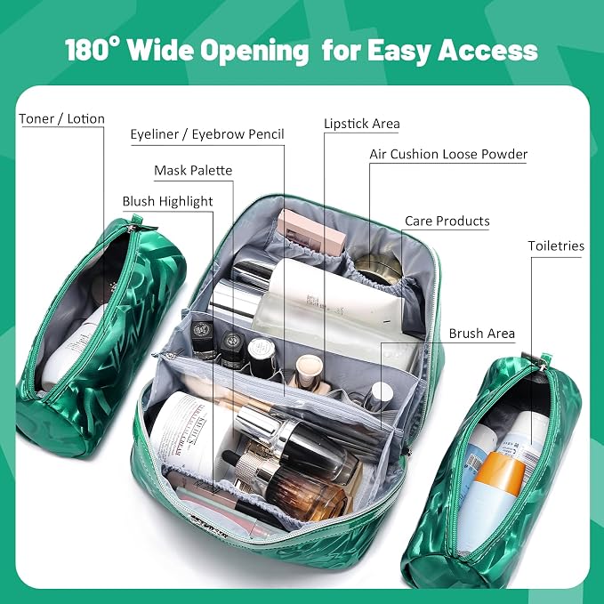 BOYATU Travel Makeup Bag for Women: Y2K Aesthetic Personalized Glossy 3 Pcs Set Cosmetic Organizer Bag - Trendy Statement Toiletry Pouches for Forward Women - Stand Out at Festivals & Trips(D-1-Green) - Image 5