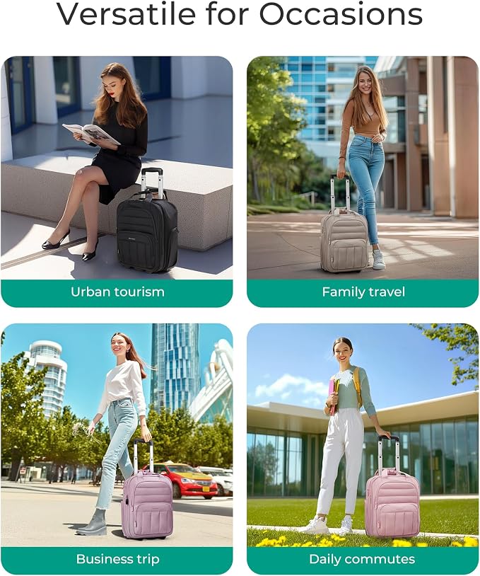 BAGSMART Small Underseat Carry on Luggage with Wheels, 16 inch Small Under Seat Luggage, Lightweight Travel Suitcase for Women, Baby Pink - Image 7
