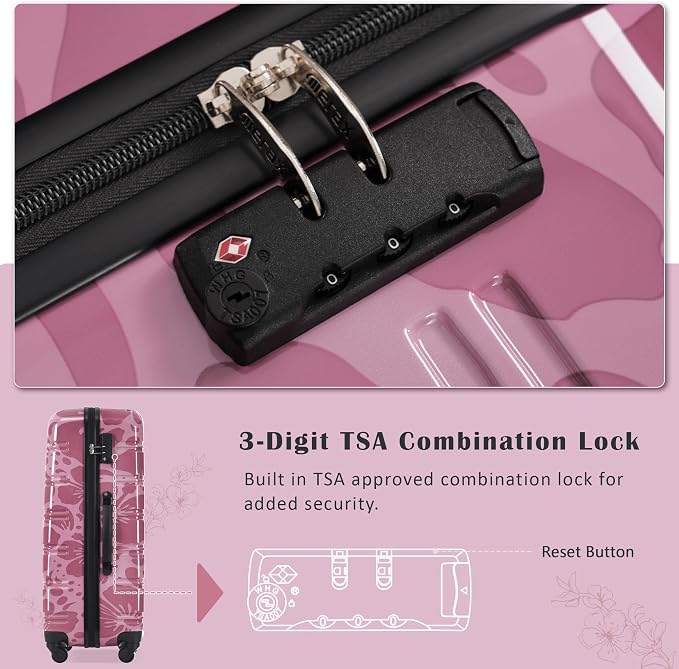 Merax Luggage Sets 3 Piece, Hardside Suitcase Set with Spinner Wheels | Lightweight 20+24+28 IN Suitcase with Carry on Luggage, Purple Pink - Image 7