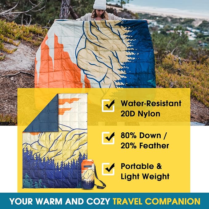4Monster Down Camping Blanket, 650 Fill Power Ultralight Packable Puffy Blanket, Warm, Waterproof & Windproof Outdoor Quilt for Backpacking, Travel, Stadium, Beach - Image 3