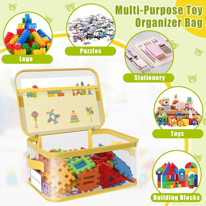 8 Packs Large Clear Toy Storage Bags with Double Zipper & Handles, L | Name Tag, Manual Pocket, Transparent PVC, Waterproof Dustproof, Space-saving, Portability for Building Blocks, Puzzle, Travel - Image 5