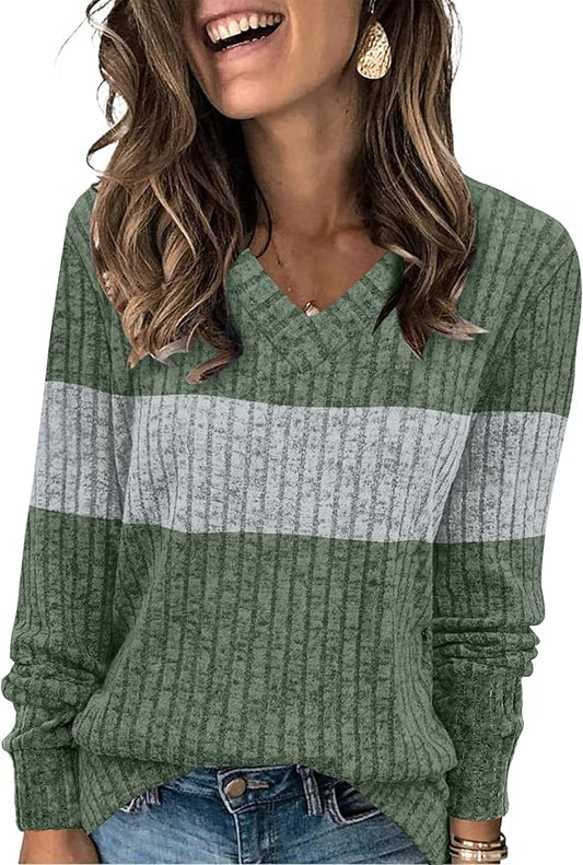 Sampeel V Neck Long Sleeve Shirts for Women Casual Fall Tops Lightweight Tunic Sweaters Fashion Clothes Loose Fit 2025