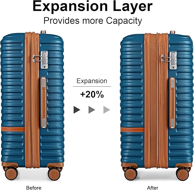Joyway Carry On Luggage 20 Inch Expandable Suitcase with Spinner Wheel, 4 Piece Hard Shell Luggage Set with TSA Lock(Blue brown) - Image 4