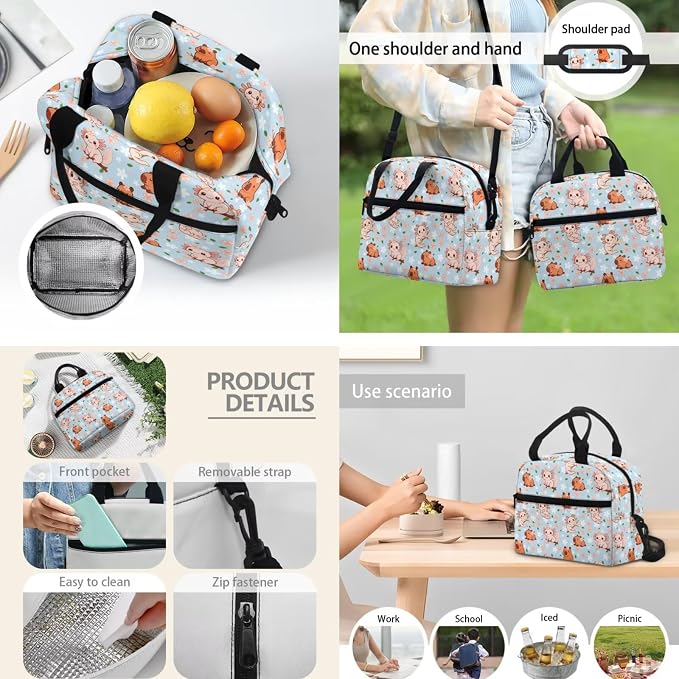 Capybara and Axolotl 3Pcs Backpack Sets, Kids Bookbags Primary School Daypack Elementary Students Knapsack with Insulated Lunch Box Pencil Case for Teens - Image 3