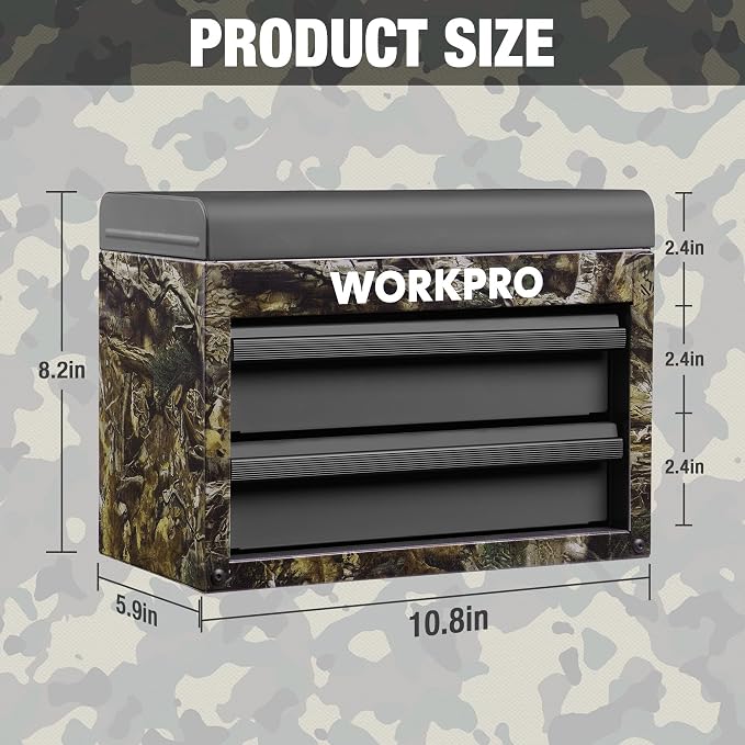 WORKPRO Metal Mini Tool Box with 2 Drawers and Top Storage | Cold Rolled Steel Toolbox, Ball Bearing Slides, PVC Drawer Liners, PP Feet Pads, Durable Storage - Image 2