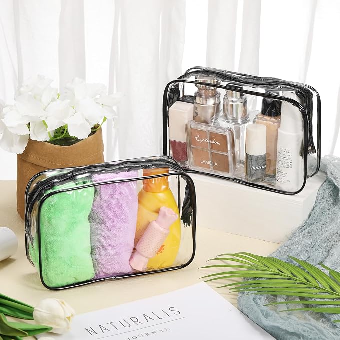 Reginary 36 Pieces Clear Makeup Bags Travel Size Toiletry Bags Bulk, Waterproof PVC Cosmetic Pouches with Zipper and Black Trim, Transparent Airport Quart Size Compliant Bag Organizer for Vacation - Image 3