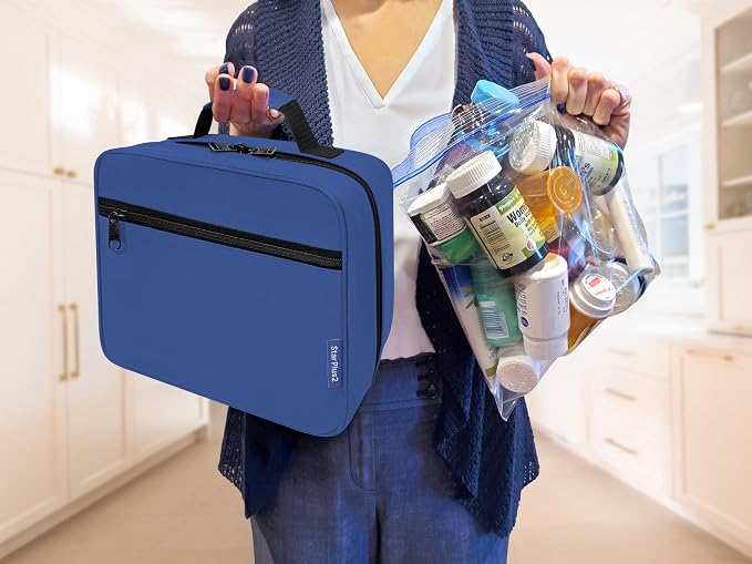 Large Pill Bottle Organizer & Medicine Bag for Travel, Blue | Prescription bottle organizer with 10 bottle pockets and padded storage for medication bottles, supplements, vitamins - Image 5