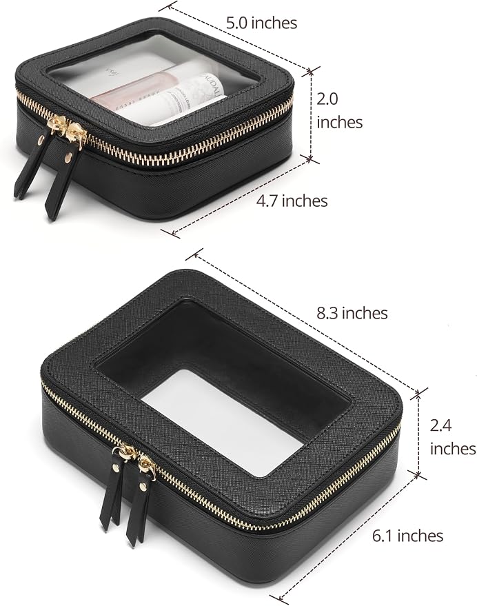 Popvibe Clear Makeup Case Toiletry Bag Travel Medium Clear Cosmetic Bag with Zipper, Make Up Bag Organizer Traveling TSA Approved Transparent Bag Car for Essentials, Mini & Medium, Black - Image 2