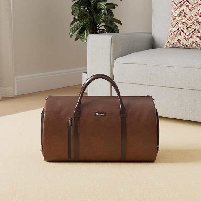 Modoker Convertible Leather Garment Bag, Carry on Garment Bags for Travel, Garment Duffel Bag, Gifts for Men Women Business Waterproof Suitcase Suit Travel Bags, Brown - Image 2