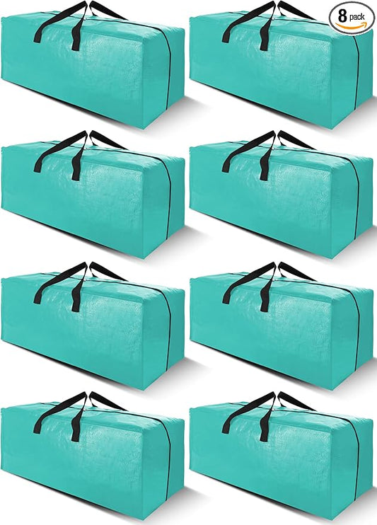 Cosy Family 8 Pack Heavy Duty Extra Large Moving Bags with Backpack Straps - Strong Handles & Zippers, Storage Totes For Space Saving, Fold Flat, Alternative to Moving Box (40 gal, Aquamarine) by Cosy+Family