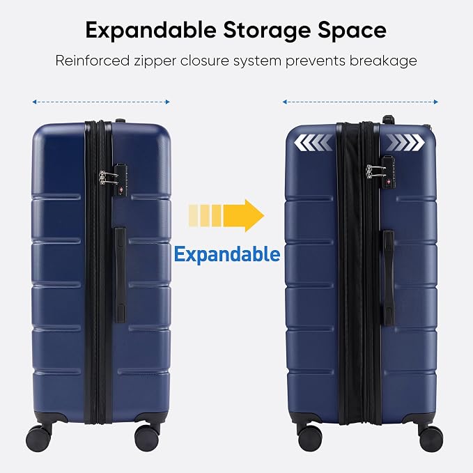 OLIXIS 24 Inch Luggage, Hardside Suitcase with Spinner Wheels, Lightweight ABS Hard Shell Checked Luggage, TSA Approved Lock, Expandable Medium Suitcase for Travel & Business–Blue - Image 5
