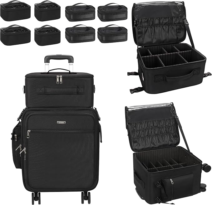 Relavel Rolling Makeup Case Professional Makeup Train Case, Rolling Makeup Kit Bag Makeup Artist Travel Bag with Wheels, Portable Travel Beauty Trolley Case for Cosmetology Storage(Black) by Relavel